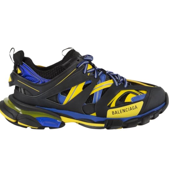 BALENCIAGA Women's Track Trainer Size 9 in Black Yellow Blue - Picture 1 of 9